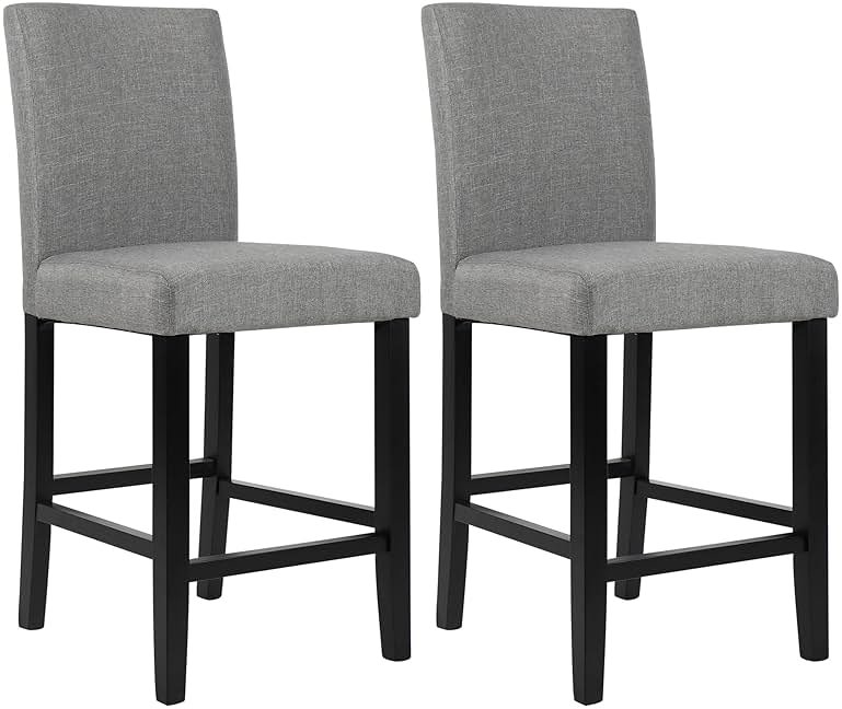 LSSPAID Bar Stools Set of 2, 24.8 Inch Upholstered Fabric Counter Height Stools, Modern Kitchen Island Wood Bar Chairs Barstools with Backrest and Solid Wood Legs, Grey - Product Image
