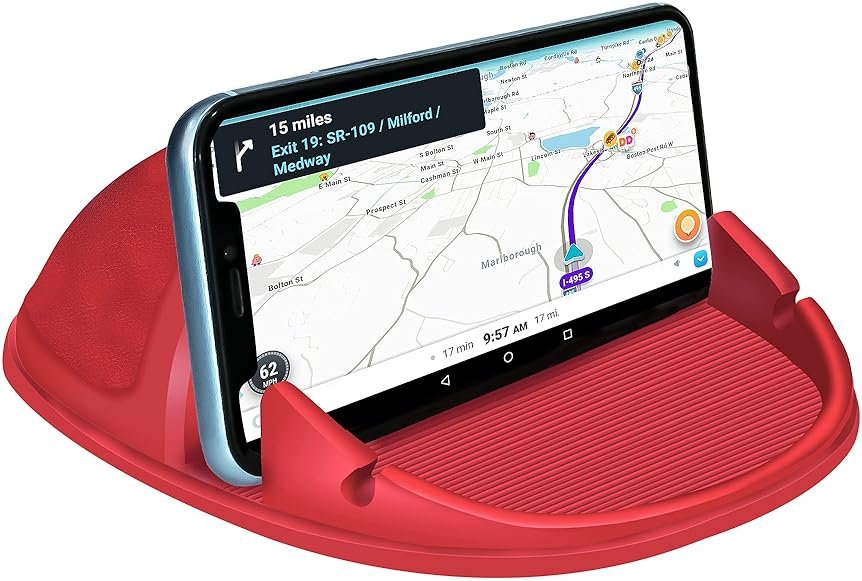 Loncaster Car Phone Holder, Car Phone Mount Silicone Car Pad Mat for Various Dashboards, Slip Free Desk Phone Stand Compatible with iPhone, Samsung, Android Smartphones, GPS Devices and More (Red) - Product Image