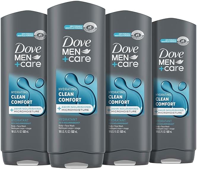 DOVE MEN + CARE Body and Face Wash Clean Comfort 4 Count for Healthier and Stronger Skin Effectively Washes Away Bacteria While Nourishing Your Skin, 18 oz - Product Image