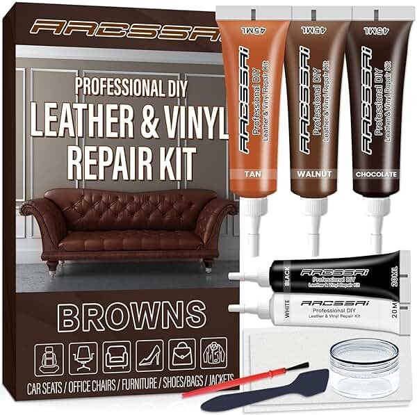 Brown Leather Repair Kit for Furniture, Couch & Car Seats – Match Different Shades of Brown, Fix Tears, Cracks, Scratches & Holes on Leather & Vinyl - Product Image