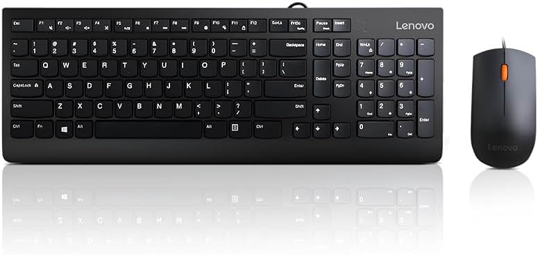 Lenovo 300 USB Combo, Full-Size Wired Keyboard & Mouse, Ergonomic, Left or Right Hand Mouse, Optical Mouse, GX30M39606, Black - Product Image