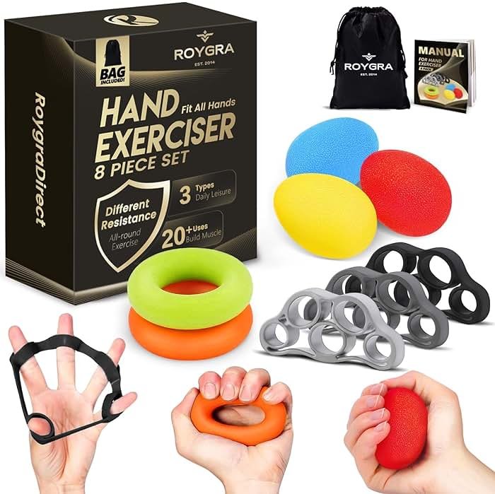 roygra Grip Strength Trainer (8 Pack), Forearm Strengthener, Stress Balls for Adults, Hand Strengthening Devices, Wrist Finger Strengthener, Physical Therapy Exercise Equipment, Golf Baseball Climbing - Product Image