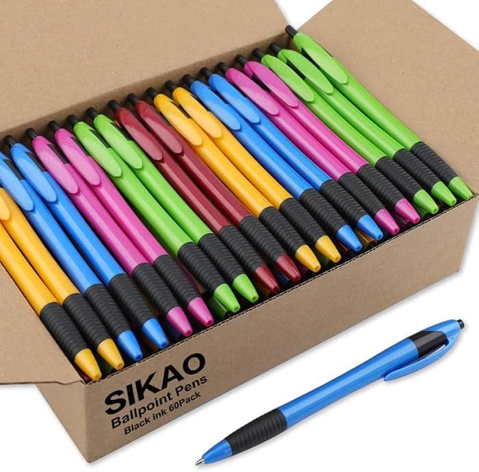 Sikao Pens Bulk, 60 Pack Gripped Slimster Ballpoint Pens Black Ink | 1.0mm Smooth Writing No Bleed No Skip, Click Pens with Comfort Grip for Teachers, Students, Servers, School & Office Use - Product Image