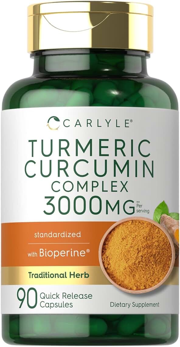 Carlyle Turmeric Curcumin with Black Pepper | 90 Powder Capsules | Complex Supplement with Bioperine | Non-GMO, Gluten Free - Product Image