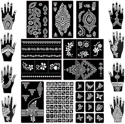 Koogel 18 Sheets 97PCS Henna Tattoo Stencil Kit, Reusable Mehndi Templates for Bridal Mehndi & Music Festivals — Indian Wedding, Bachelorette Party, Summer Body Art, Women Girls Kids - Product Image