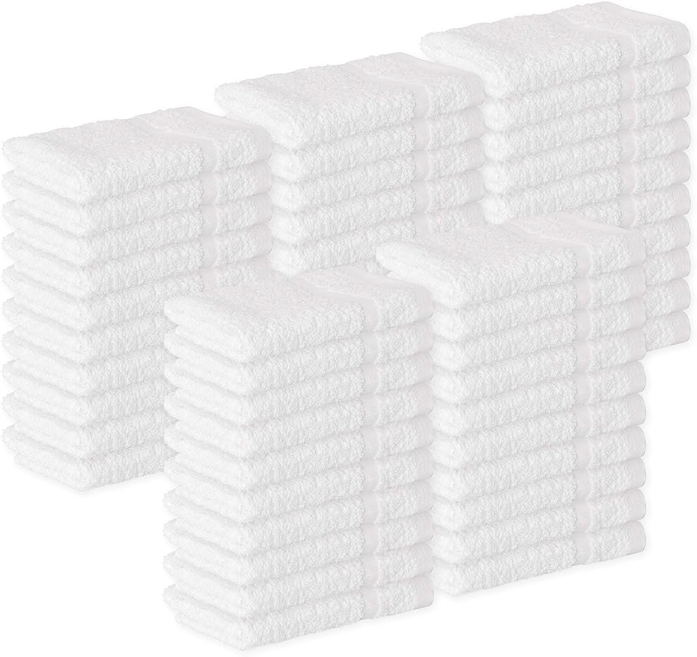 GREEN LIFESTYLE Washcloths 12" x 12" 50 Pack - 100% Cotton Wash Cloths, Bulk Washcloths, Face Towels Cotton, Soft Absorbent Bath Washcloths for Body, Face and Bathroom Use (White) - Product Image