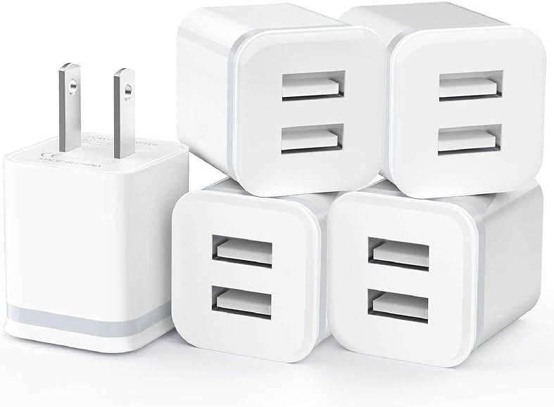 USB Wall Charger, 5-Pack 2.1A/5V Dual Port USB Cube Power Adapter Charger Plug Charging Block Replacement for iPhone Xs/XR/X, 8/7/6 Plus, Samsung, HTC, LG, Moto, Android Phones - Product Image