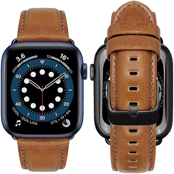 MroTech Leather Bands Compatible with Apple Watch 49mm 45mm 44mm 42mm Band for Men Women, Vintage Genuine Wristband Replacement Band for iWatch Series 9 8 7 6 5 4 3 2 1 and SE SE2 Ultra Ultra2 Straps - Product Image