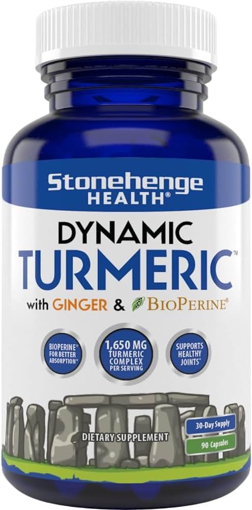 Stonehenge Health Dynamic Turmeric Curcumin with Ginger - High Potency - 1,650 mg Turmeric with 95% Curcuminoids & BioPerine, 90 Vegetarian Capsules - Product Image
