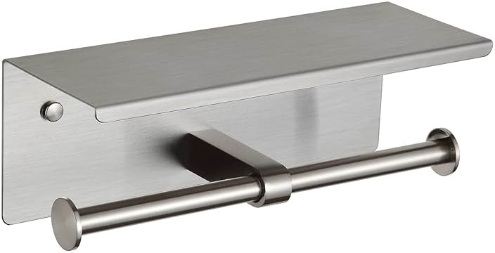 BGL Toilet Paper Holder with Shelf Brushed Nickel Double Head Toilet Tissue Roll Holder 304 Stainless Steel Wall Mount for Bathroom - Product Image