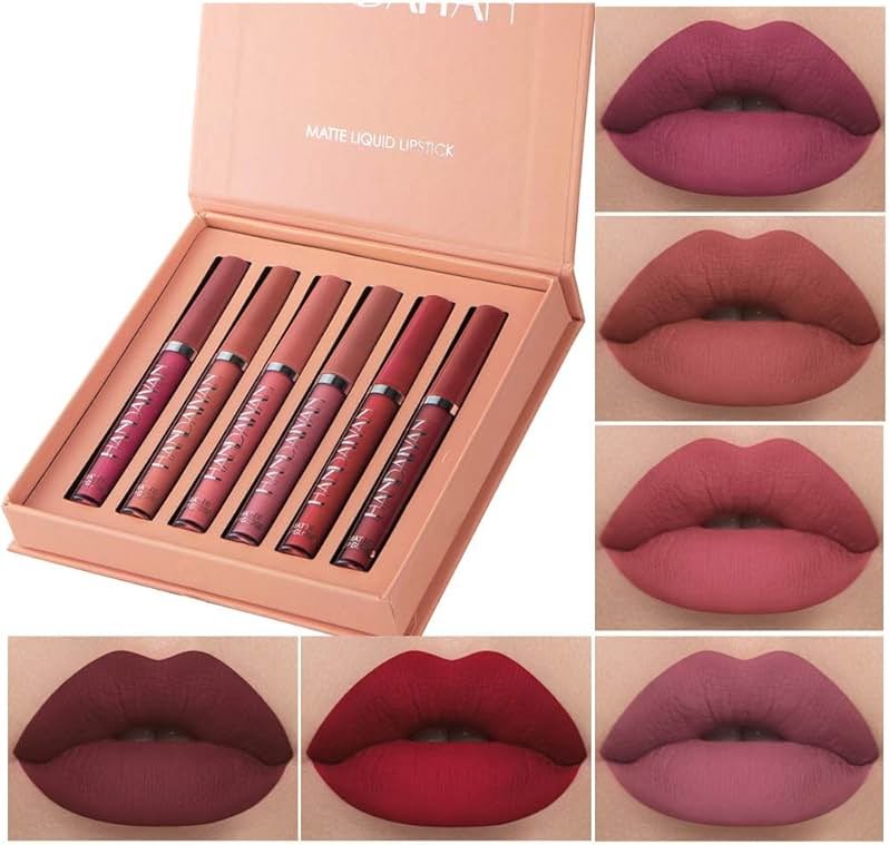 6Pcs Matte Liquid Lipstick Makeup Set, Matte liquid Long-Lasting Wear Non-Stick Cup Not Fade Waterproof Lip Gloss (Set A) - Product Image