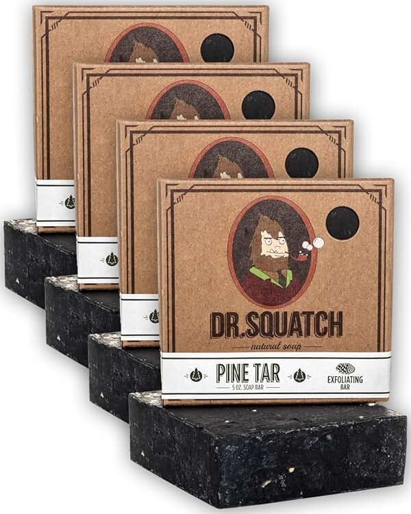 Dr. Squatch Pine Tar Soap 4-Pack Bundle – Bar Soap for Men with Natural Woodsy Scent and Skin Exfoliating Scrub – Handmade with Pine, Coconut, Olive Organic Oils in USA (4 Bar Set) - Product Image