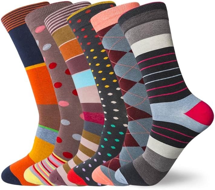 HHX YONLEE Dress Socks 5/6/10 Pairs Crew Argyle Colorful Cotton Novelty Casual Happy Fun - Product Image