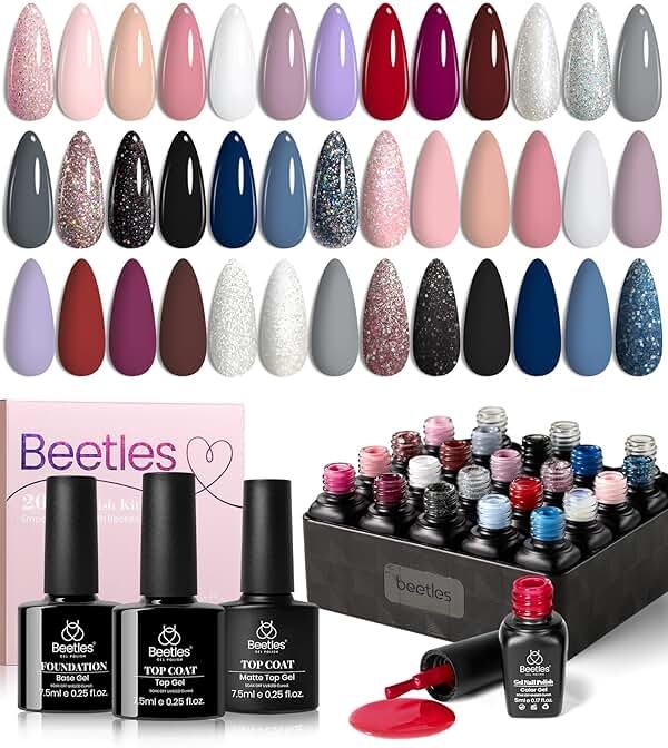 Beetles Gel Nail Polish Set - Nude Gray Pink Blue Burgundy Glitter Gel Polish Set Modern Muse Collection with 3Pcs Base Matte Glossy Top Coat Soak Off Uv Gel for Women - Product Image