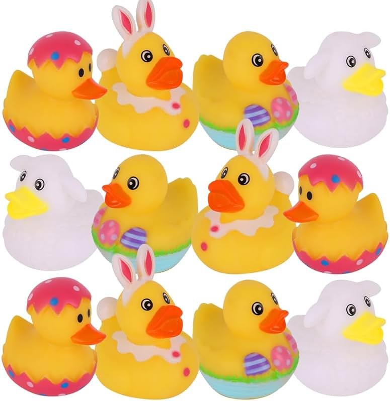 ArtCreativity 2.5 Inch Easter Rubber Ducks for Kids, Assorted Mini, Basket Stuffers, Egg Hunt Surprise Toys, Party Favors, Jeep and Bath, 12-Pack - Product Image