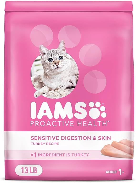 IAMS Proactive Health Sensitive Digestion & Skin Dry Cat Food, Adult Cat Food Dry Recipe with Real Turkey, 13 lb. Bag - Product Image