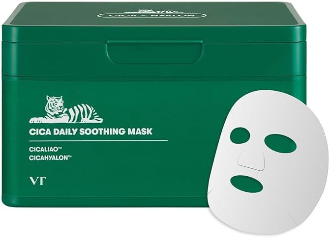 VT COSMETICS CICA Daily Soothing Mask, 30 Sheet Face Masks for Sensitive Skin, Centella Asiatica & Triple Hyaluronic Acid, Hydrating Korean Sheet Mask for Redness, Dryness & Skin Barrier Care - Product Image