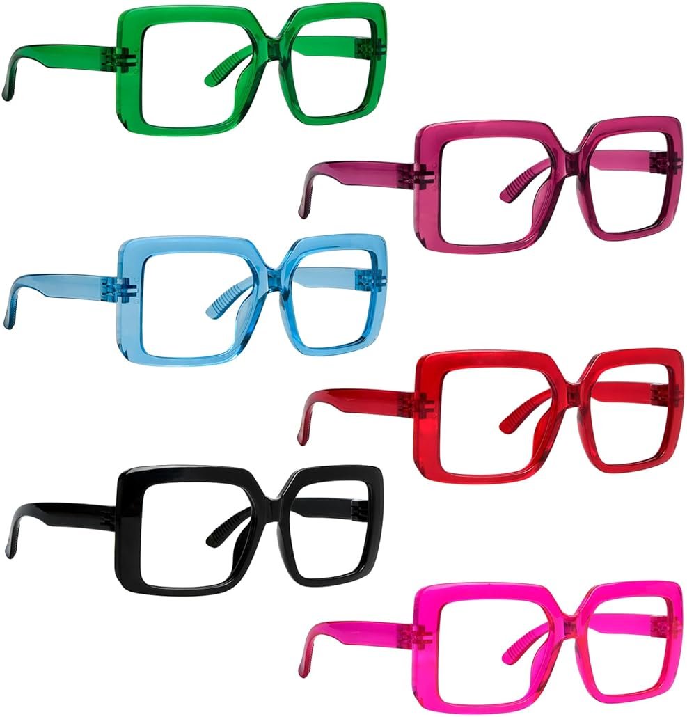 CessBlu 6 Pack Huge Square Reading Glasses for Women Screwless without Metal Spring Hinges Oversized Stylish Readers +2.50 - Product Image