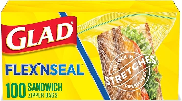 Glad Flex'N Seal Food Storage Plastic Bags, Sandwich, 100 Count, Pack of 4 (Package May Vary) - Product Image