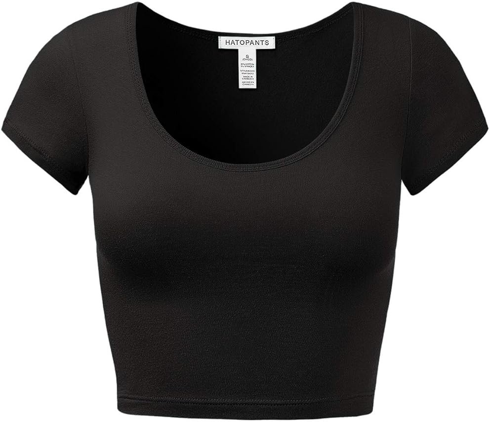 Women's Cotton Crop Tops Short Sleeve Scoop Neck Stretchy Casual Shirt - Product Image