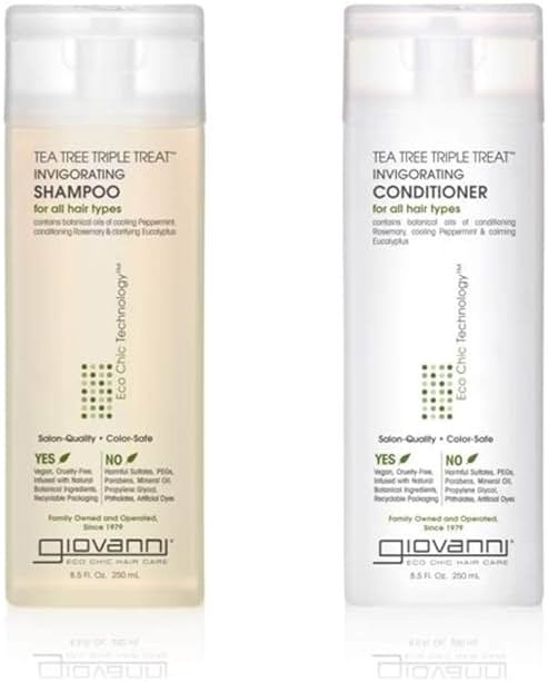 GIOVANNI Tea Tree Triple Treat Invigorating Shampoo & Conditioner Set - Cooling Peppermint, Eucalyptus, Rosemary, Helps Dry, Flaky Scalp, Salon Quality, Vegan, Cruelty Free - 8.5 oz Each - Product Image