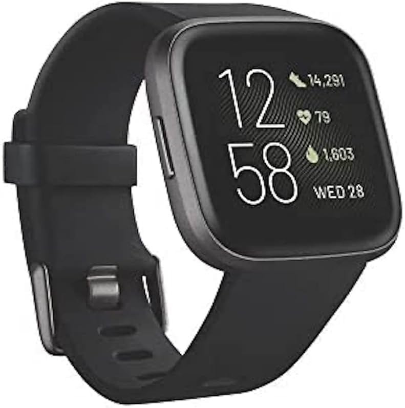 Fitbit Versa 2 Health & Fitness Smartwatch with Heart Rate, Music, Alexa Built-in, Sleep & Swim Tracking, Black/Carbon, One Size (S & L Bands Included) (Renewed) - Product Image