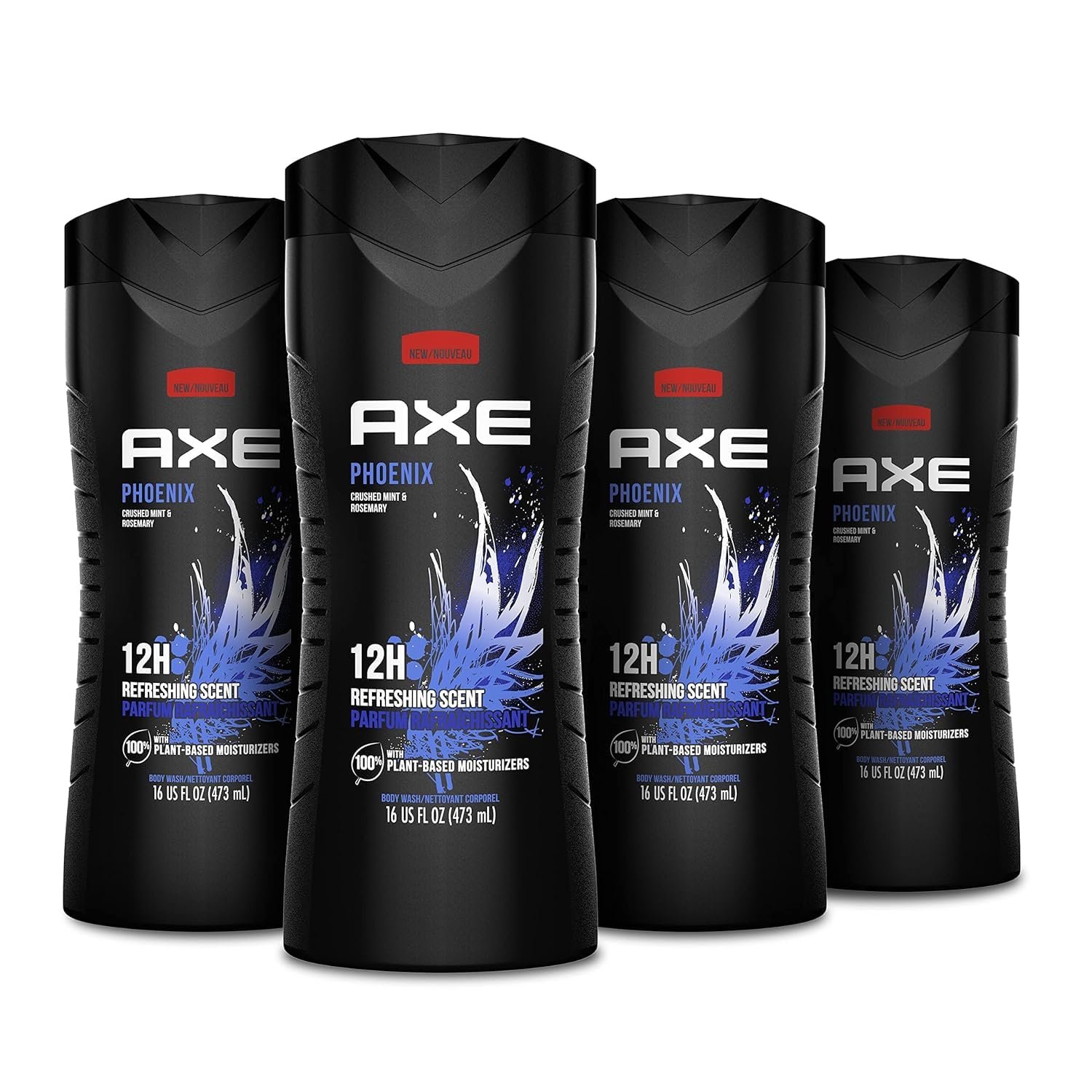 AXE Crushed Mint & Rosemary Body Wash Phoenix 4 Count 12h Refreshing Scent Men's Body Wash with 100% Plant-Based Moisturizers 16 oz - Product Image