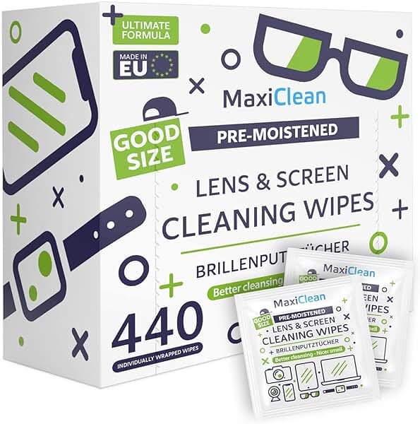 MAXI CLEAN 440 Pack Lens Wipes for Eyeglasses Pre-Moistened, Individually Wrapped Streak-Free Cleaning for Glasses & Laptop Screens, Glasses Cleaner Wipe Bulk 5.5 x 4.7 Inch, Sunglasses & Phone Wipe - Product Image