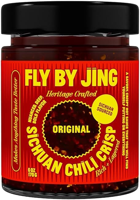 FLYBYJING Original Sichuan Chili Crisp: Premium Chili Oil w/Crunchy Garlic and Shallots - Spicy, Savory, Vegan, Sugar Free Hot Sauce - Good on Noodles, Proteins, Veggies & Everything, 6oz (Pack of 1) - Product Image