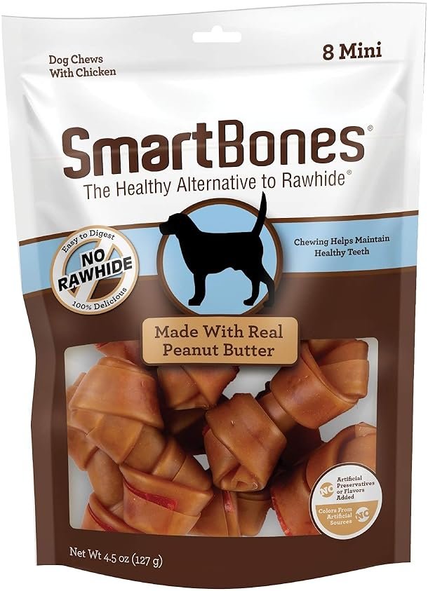 SmartBones with Peanut Butter Mini Chews 8 Count, Rawhide-Free Chews for Dogs, No Artificial Preservatives or Flavors Added - Product Image
