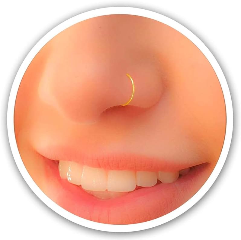 Fake Nose Ring - Tiny Thin 24 Gauge Faux Nose Piercing For Women - 925 Sterling Silver Clip On Nose Hoops Jewelry - Comfortable Smooth Fake Nose Rings - No Piercing Needed - Gift Ready - Product Image