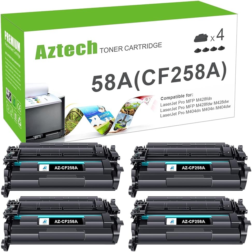 Aztech Compatible Toner Cartridge Replacement for HP 58A CF258A 58X CF258X LaserJet Pro M404n M404dn MFP M428fdw M428dw M428fdn Printer (Black 4-Pack) - Product Image
