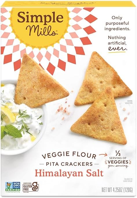 Simple Mills Veggie Pita Crackers, Himalayan Salt - Gluten Free, Vegan, Healthy Snacks, Paleo Friendly, 4.25 Ounce (Pack of 1) - Product Image