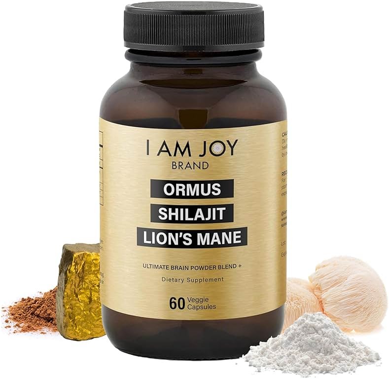 I Am Joy co. Ormus Shilajit Lion's Mane - Ultimate Brain Power! Monoatomic 24k Gold - The Only Blend of Its Kind for Energy, Memory, & Focus - 60 Vegan Capsules - Product Image