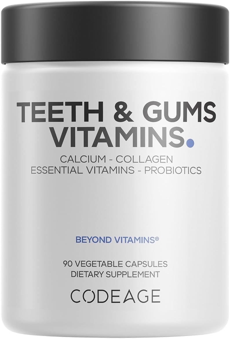Codeage Teeth & Gums Vitamins + Oral Probiotics Supplement for Mouth - Whole Food Calcium, Collagen, Potassium, Vitamin C, D3, K2, Zinc – Oral Care & Dental Multivitamin Supplements - 90 Capsules - Product Image