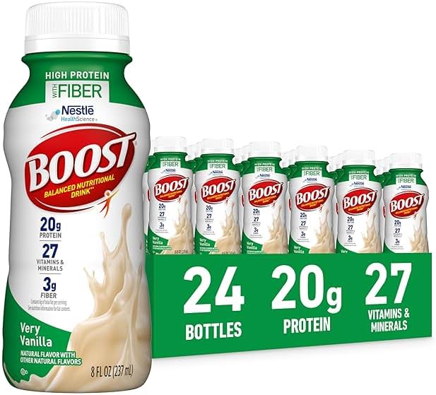 BOOST High Protein with Fiber Ready to Drink Complete Nutritional Drink, Very Vanilla, 8 fl oz Bottle, 24 Pack - Product Image