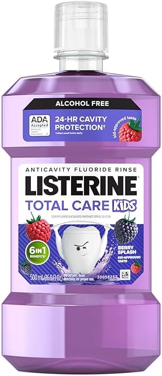 Listerine Total Care Kids Mouthwash, ADA Accepted, Alcohol-Free Anticavity Fluoride Mouthwash, Children's Mouthwash for Cavity Protection and Fresh Breath, Berry Flavor, 500 mL - Product Image