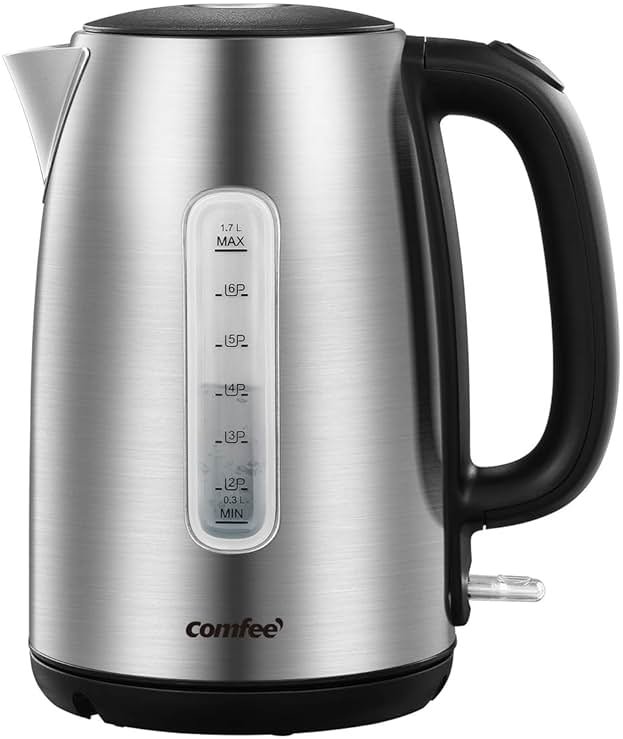 COMFEE' Stainless Steel Electric Kettle, 1.7 Liter Tea Kettle Electric & Hot Water Kettle, 1500W Fast Boil with LED Light, Auto Shut-Off and Boil-Dry Protection - Product Image