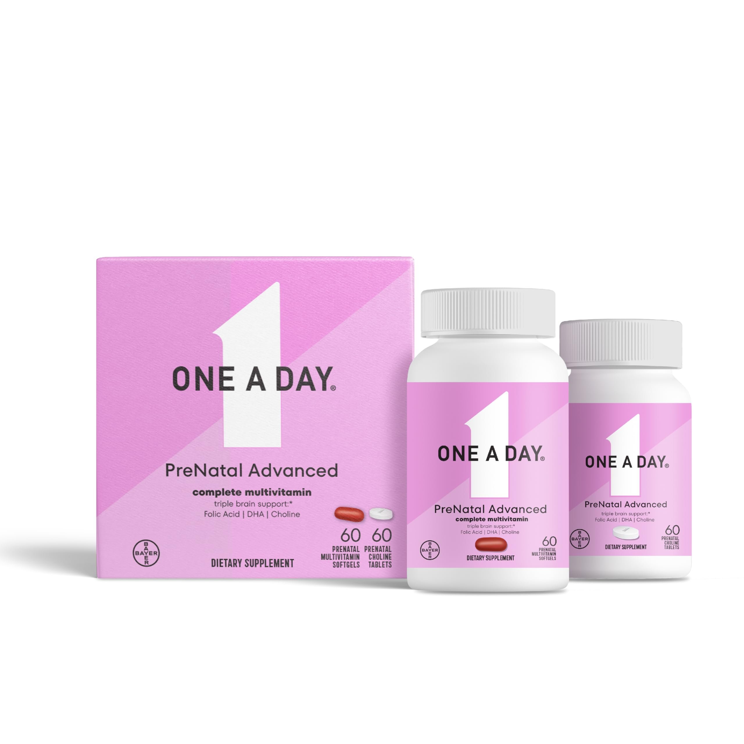 One A Day Prenatal Advanced- Prenatal Vitamins with Folic Acid, Choline, DHA & Iron, Pregnancy Vitamins for Women to Support Baby’s Development, 60+60 Ct (120 Total Set) (Packaging May Vary) - Product Image