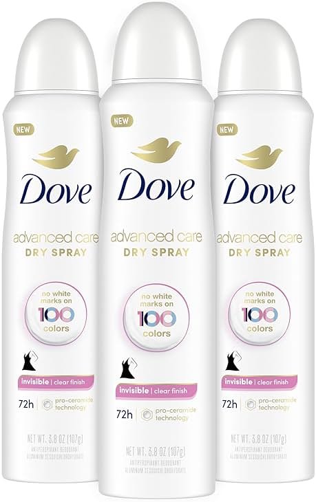 Dove Advanced Care Antiperspirant Deodorant Spray Clear Finish 3 Count Invisible antiperspirant Deodorant Tested on 100 colors 72-Hour Odor and Sweat Protection with Pro-Ceramide Technology 3.8 oz - Product Image