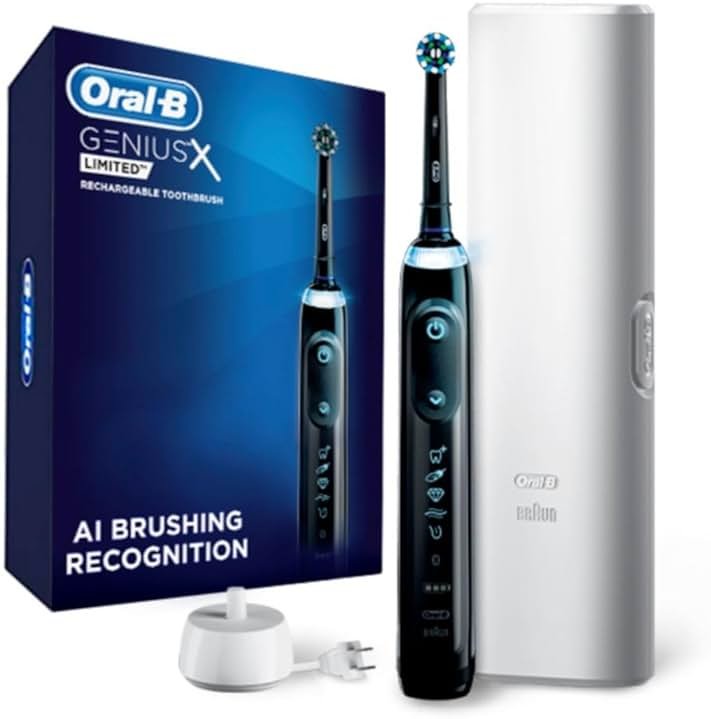 Oral-B Genius X Limited Rechargeable Electric Toothbrush with 1 Replacement Brush Head, Travel Case, Midnight Black - Product Image