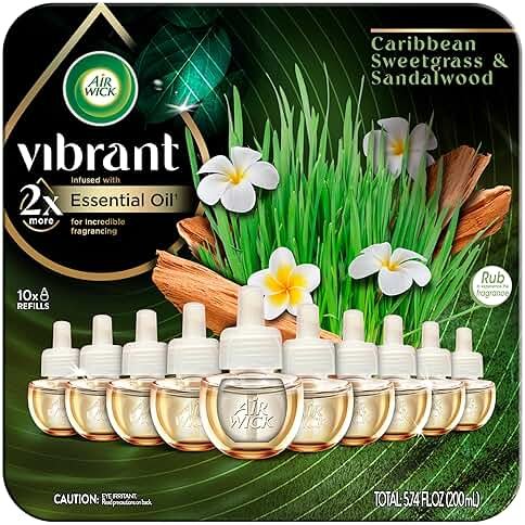 Air Wick Vibrant Plug-In Scented Oil Refills, 10 Count, Sweetgrass & Sandalwood, Air Freshener, Essential Oils, Eco Friendly - Product Image