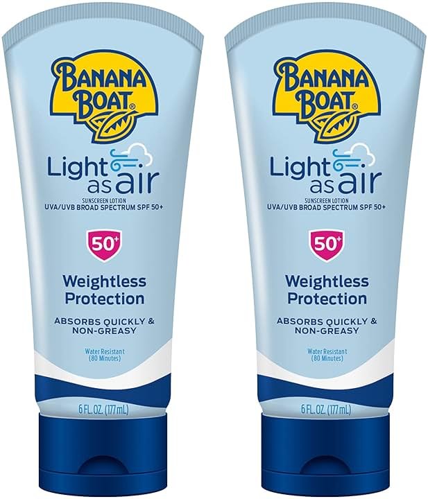 Banana Boat Light As Air Sunscreen Lotion SPF 50 Twin Pack | Lightweight & Non-Greasy Lotion Sunscreen SPF 50, Sunblock, Oxybenzone Free, 6oz each - Product Image