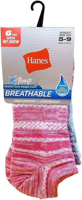 Hanes Women's Socks, Lightweight Breathable Socks, No Show and Super No Show, 6-Pack - Product Image