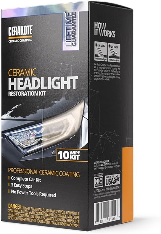 CERAKOTE® Ceramic Headlight Restoration Kit – Guaranteed To Last As Long As You Own Your Vehicle – Brings Headlights Back to Like New Condition - No Power Tools Required - 10 Wipe Kit - Product Image