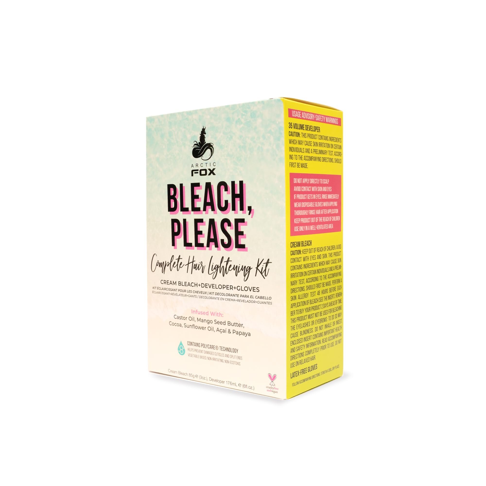 ARCTIC FOX Bleach Please Hair Lightening Kit Cream Bleach, 35 Volume Developer And Latex Free Gloves Infused With Acai, Cocoa, Sunflower Oil & Papaya! Vegan And Cruelty Free - Product Image