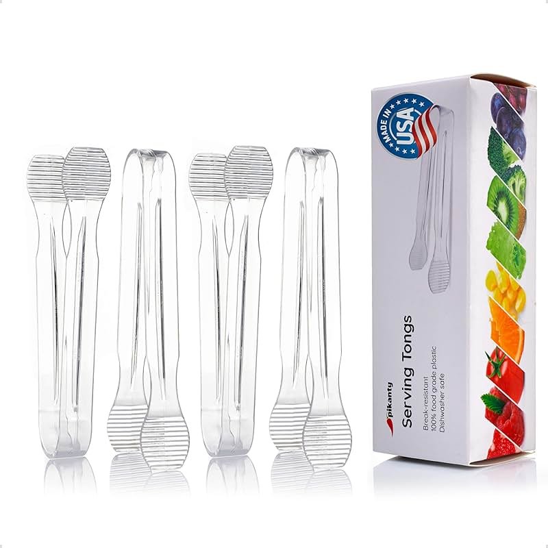 Mini Clear Serving Tongs Set of 4 - Small Plastic Appetizer Tongs for Charcuterie, Buffet, Weddings, Catering, Dessert, Sugar, Pastries and Ice, Dishwasher Safe, Reusable, Made in USA by Pikanty - Product Image