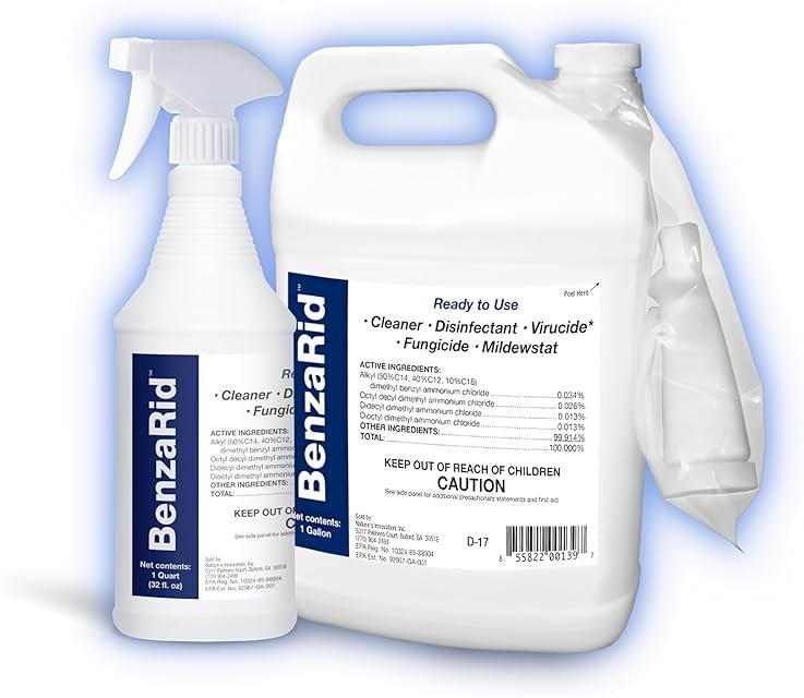 BenzaRid Pro Mold Killer Fungicide Disinfectant including Aspergillus Niger (Black Mold) H5N1 Pack | Multi-Purpose Fungicide, Mildewstat, Disinfectant, Virucide | EPA Reg. 1 Gal + 32 oz. - Product Image