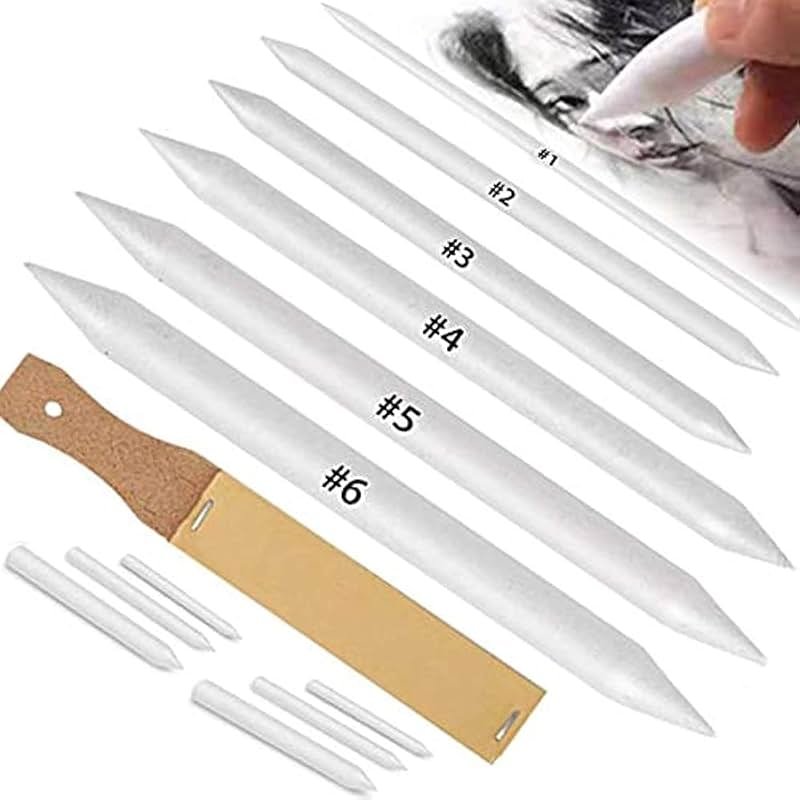 N NOROCME 12 PCS Blending Stumps and Tortillions Paper Art Blenders with Sandpaper Pencil Sharpener Pointer for Student Artist Charcoal Sketch Drawing Tools - Product Image