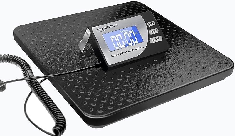 Amazon Basics Digital Shipping Postal Scale with Tare Function, Heavy Duty Weighing Platform, 660 lb Capacity, 1 Ounce Readability, Portable, Black - Product Image